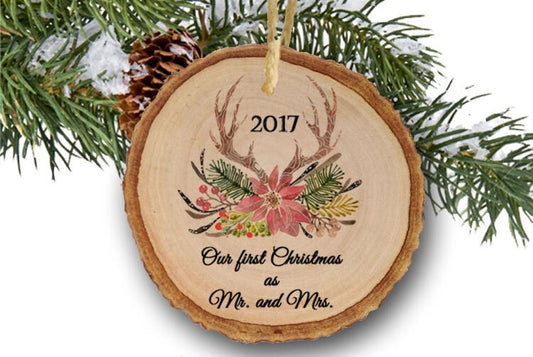 Our first Christmas as Mr. and Mrs. Ornament, Personalized Christmas Ornament, Just married ornament, newlywed gift, Rustic Ornament