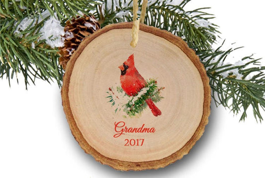 Grandma Christmas ornament, Bird Ornament, Family Ornament, Grandmother gift, Rustic Ornament, Christmas Tree Ornaments, wood slice