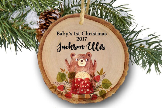 Baby's first Christmas ornament,Christmas ornament,Personalized Christmas ornament,Baby's first Christmas, baby bear woodland, baby boy gift