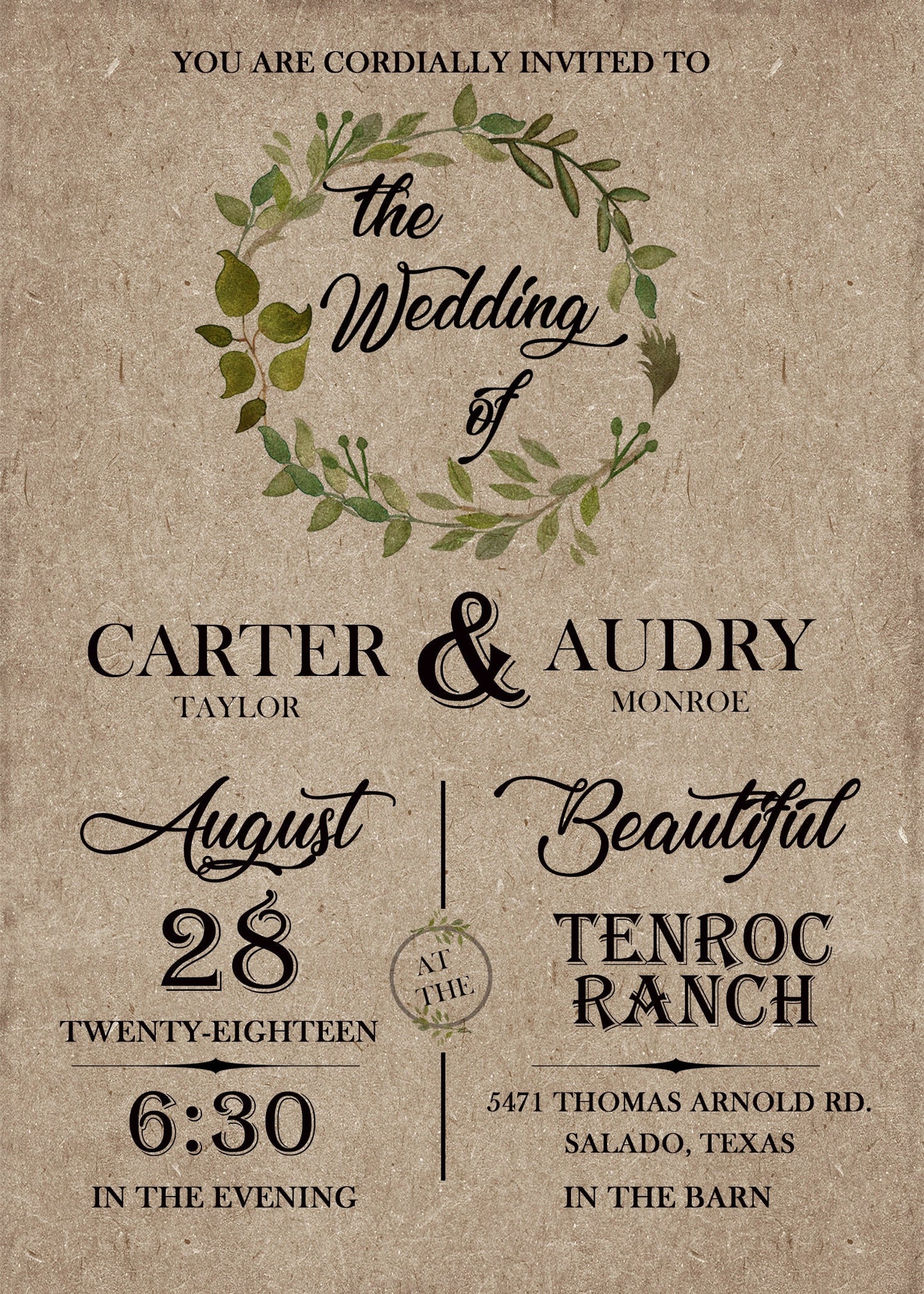 Rustic Wedding invitations, Greenery Wedding, Watercolor Wreath Wedding invitations, Wedding Suite, Kraft Wedding Invitations, Barn Wedding