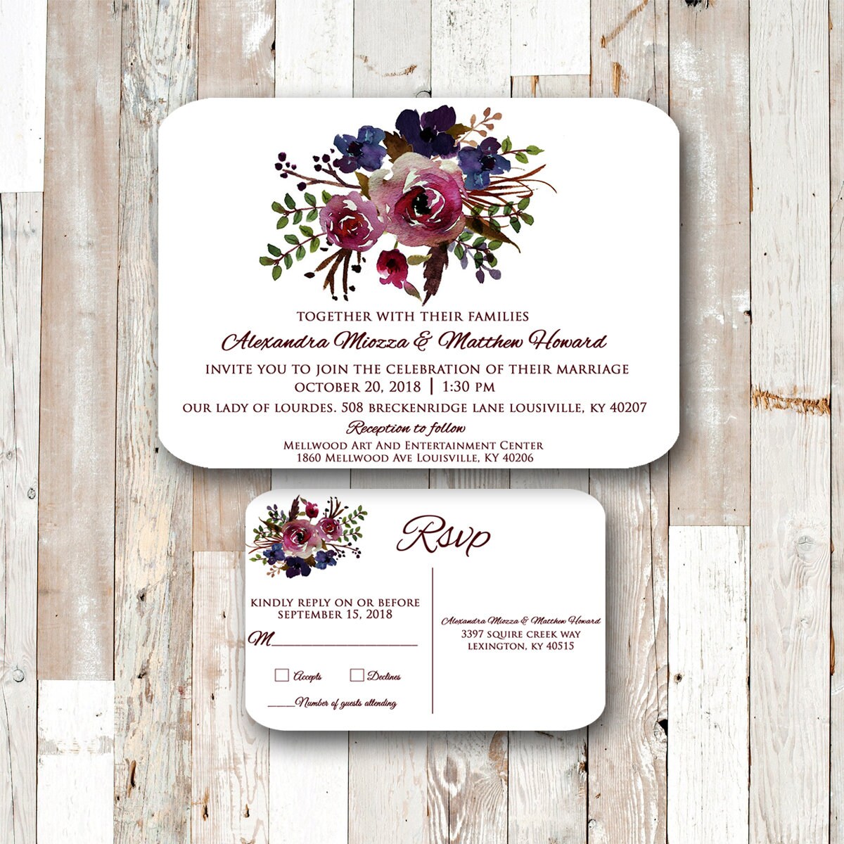 Burgundy Floral Wedding Invitations