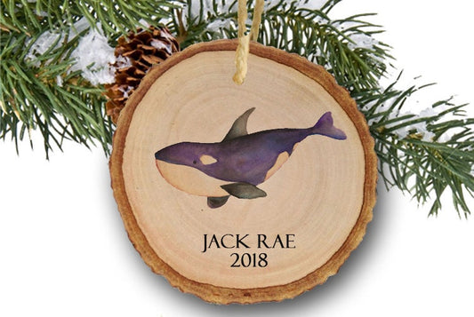 Personalized Christmas Ornament Name Christmas Ornament Kid Ornament Animal Whale Gift Stocking Stuffer, Wood Slice Ornament, Wooden
