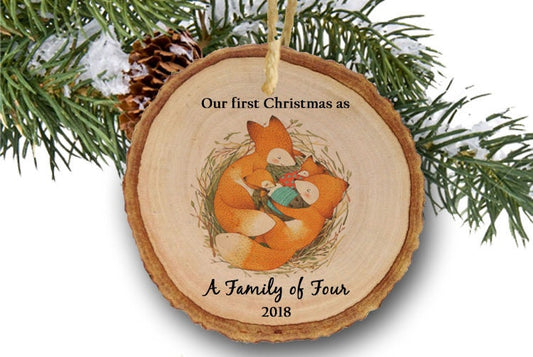 Family of 4 Ornament, Fox Family Christmas Ornament, Family of Four Ornament, First Family Ornament Gift for Family with Kids, Xmas Ornament