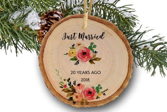 20th Anniversary Gift Christmas Ornament, 20th Anniversary Gift, Personalized Christmas Ornament, wood slice ornament, rustic christmas