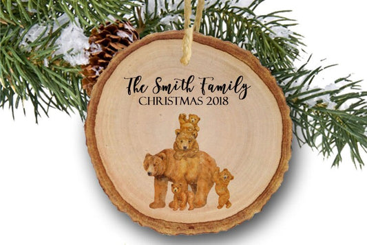 Bear Family of five Ornament - Personalized Christmas Ornament - Family of 5 Custom Bear Ornament - Family Name Ornament - Last Name- wooden