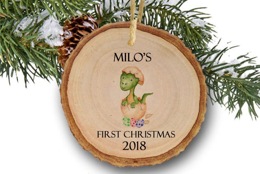 Baby's FIRST Christmas ornament.Boy Ornament.Baby Dinosaur,Christmas ornament,Personalized Christmas ornament,Baby's first Christmas-wooden