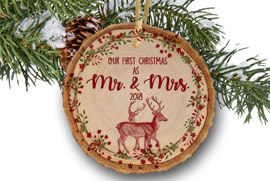 Our First Christmas as MR & MRS Ornament, Our First Christmas as Mr and Mrs, Personalized Mr and Mrs Ornament, Custom Mr Mrs Ornament wooden