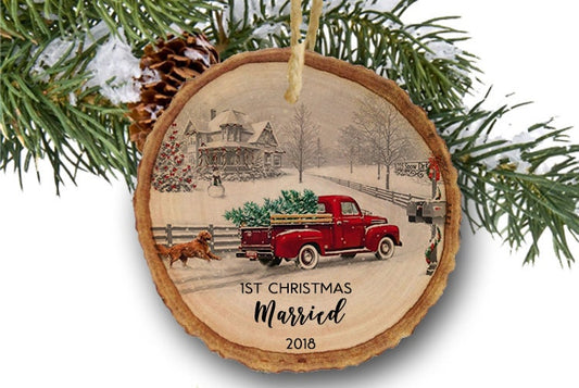Family Christmas Ornament, Personalized Ornament, First Christmas ornament with year, family ornament with year, retro truck ornament
