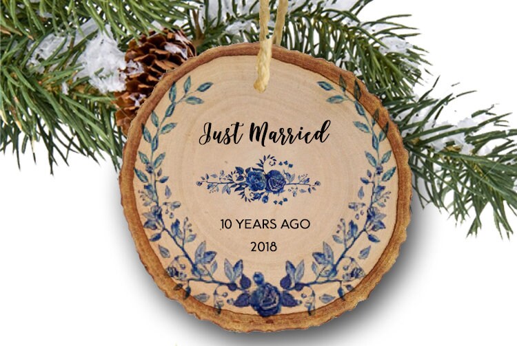 10th Anniversary Gift Christmas Ornament, 10th Anniversary Gift, Personalized Christmas Ornament, wood slice ornament, rustic christmas