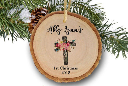 Personalized Christmas Ornament For Newborn, New Baby Christmas Tree Ornament Christmas Gift For Girl, Cross First Christmas Decoration