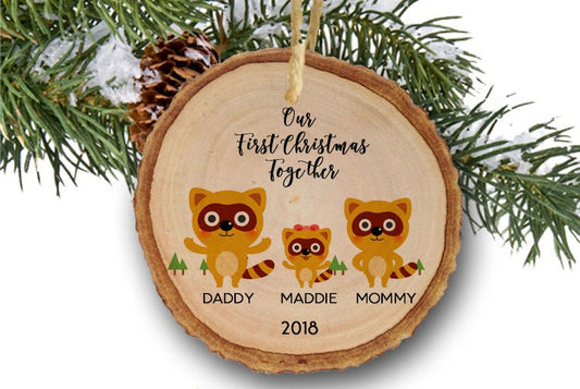 Personalized Family Christmas Ornament Raccoon Family of 3 Woodland Ornament Christmas Gift Custom Ornament Holiday Gift Name Three
