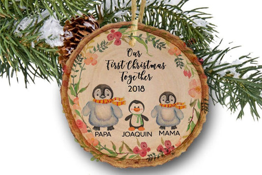 Penguin First Christmas Baby Ornament Personalized Family Christmas Ornaments for Family of 3 three New Baby Christmas Gift Family Ornament