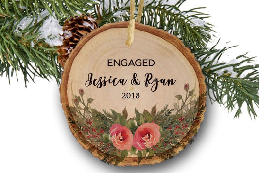 Our First Christmas Engaged Ornament - Personalized Wood Ornament, She Said Yes, Engagement Gift, Holiday Engagement, Mr. and Mrs., wooden