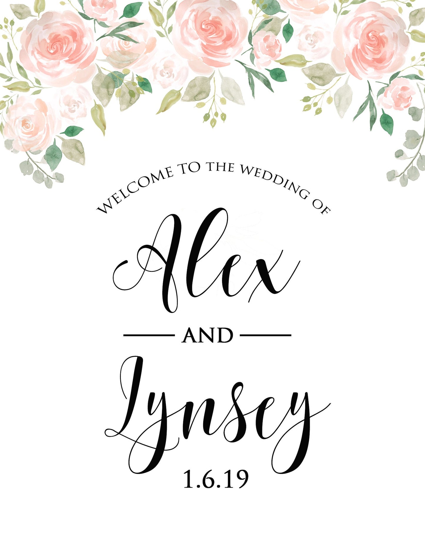 Wedding Program Fans Printed  and fully Assembled with FREE Shipping -  Blush Floral Collection