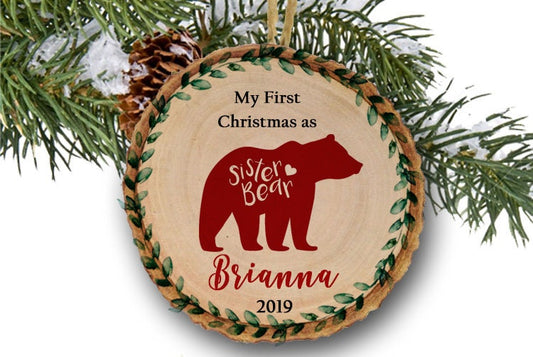 Big Sister Gift, Christmas Ornament with Sister Bear, Personalized Ornament, Wooden Ornament, Family ornament