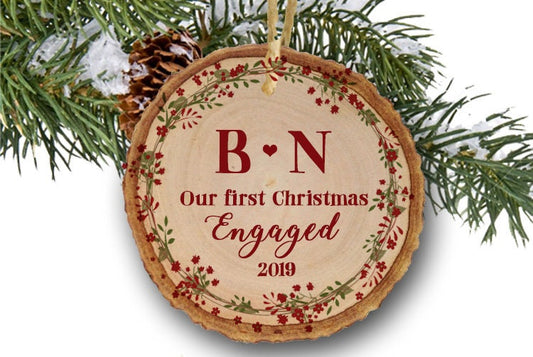 Our First Christmas Engaged Ornament, Engagement Ornament, Engagement Gift, Christmas Ornament, Keepsake Gift Personalized Gift Custom Wood