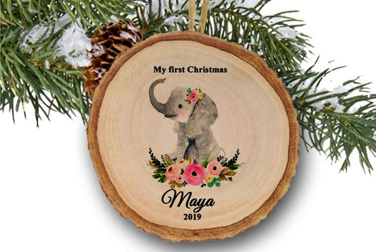Elephant Baby 1st Christmas Ornament, Personalized Baby First Christmas Ornament, Baby Girl Ornament, New Baby Gift, Holiday Baby Ornament