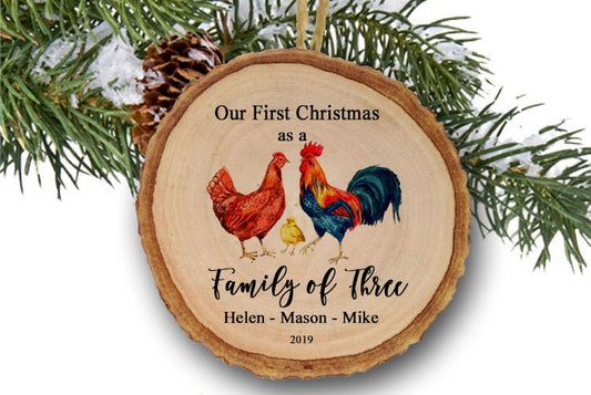 Family of Three, Christmas ornament, Family ornament, personalized, Family of 3, Our first Christmas, personalized family, new baby, wood