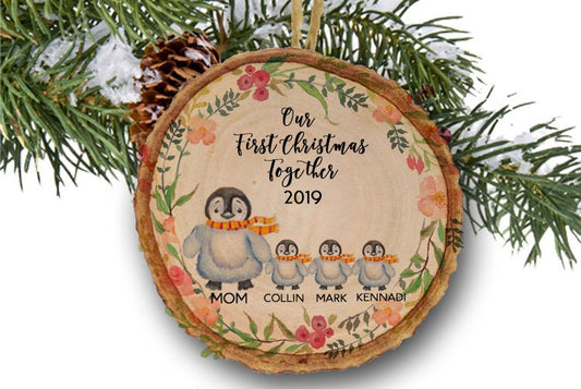 Penguin First Christmas Baby Ornament Personalized Family Christmas Ornaments for Family of 4 four with Mom Christmas Gift Family Ornament