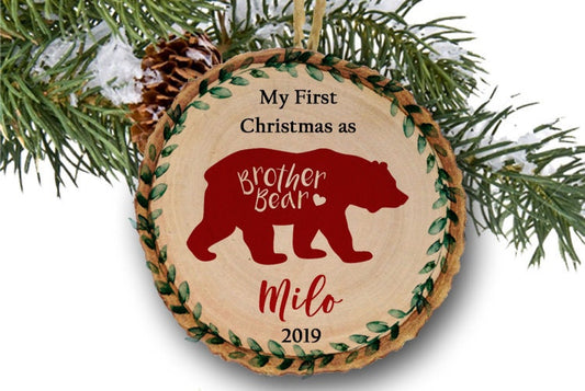 Big Brother Gift, Christmas Ornament with Brother Bear, Personalized Ornament, Wooden Ornament, Family ornament
