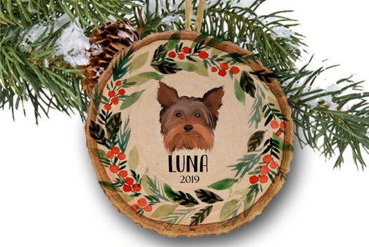 Custom Dog Ornament, Personalized Dog Christmas Ornament, Yorkie Ornament, Yorkshire Terrier Gift, Dog Lover gift, Wooden ornament