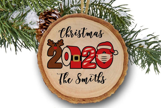 Personalized Family Christmas Ornament, 2020 Christmas ornament, Quarantine Christmas, Covid2020, Mask Christmas Onament, Santa Mask, Wooden