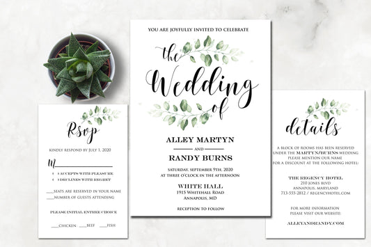 Eucalyptus Wedding Invite, Sage Wedding Invitation, Greenery Wedding Stationery-RANDY