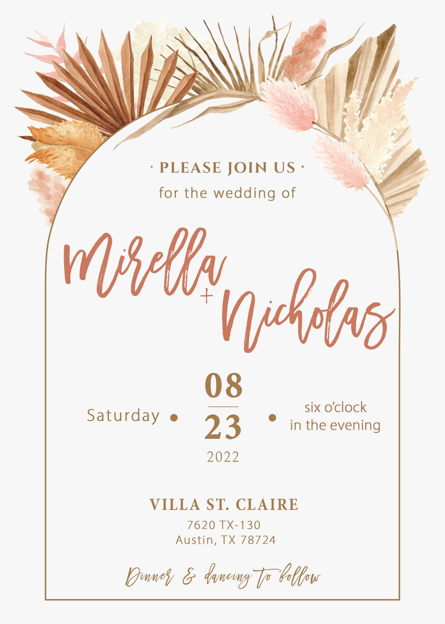 Pampas Grass Save the Date, Wedding Boho Save the Date, Modern Rustic - PRINTED - FREE SHIPPING