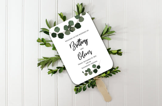 Eucalyptus Wedding Program Fan, Printed and Assembled, Greenery, Simple Wedding, Ceremony Programs - FREE SHIPPING