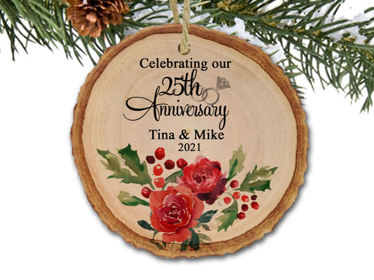 25th Anniversary Gift, 25th Wedding Anniversary Ornament, Anniversary Gift for Couple, 25 Years of Marriage, Wooden Ornament