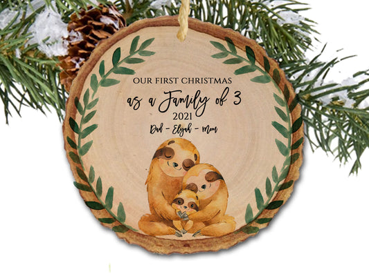Sloth Family Ornament, Sloth Ornament, Personalized Christmas Ornament, Family of 3