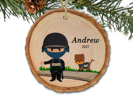 Personalized Policeman with Dog Ornament Keepsake 2021, Personalized Christmas ornaments, Name Ornament, For kids
