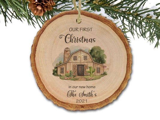 First Home Christmas Ornament |  First Home | New Home Ornament | Wood Slice Ornament | Rustic Barn