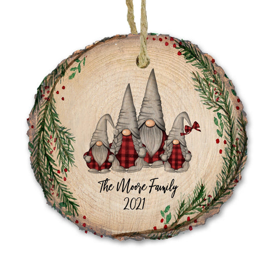 Gnome family Christmas ornament 2021, Personalized Family of  2 3 4 5 6, Gnome Christmas, Family gift, Real wood slice ornament