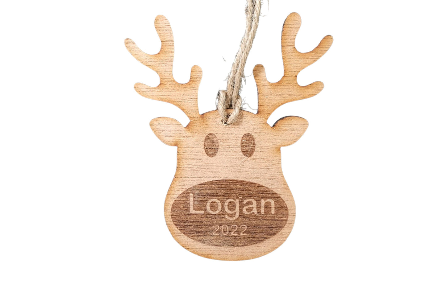 Custom reindeer Christmas ornament, ornament for kids, laser engraved wood, gift tag
