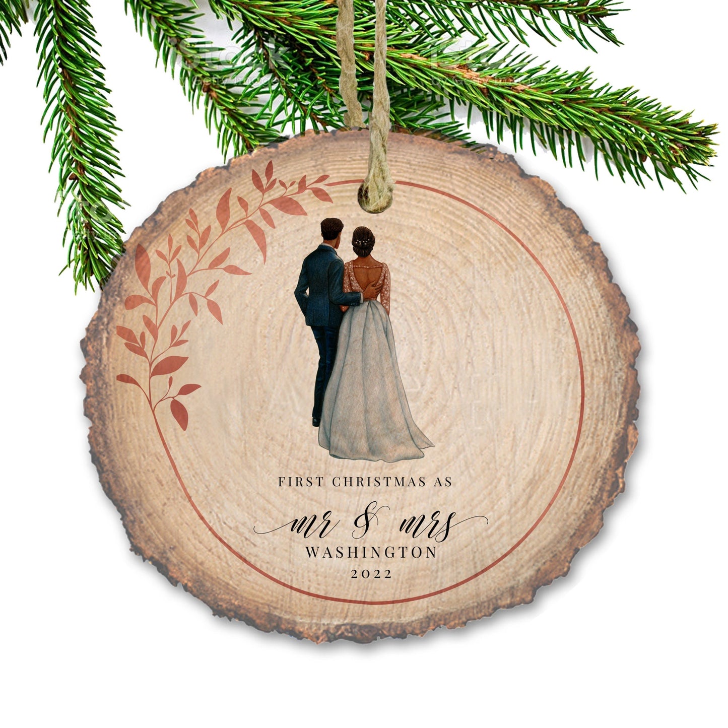 Personalized Just Married Names Mr. & Mrs. Wedding Newlywed couple Round wood slice Ornament Keepsake