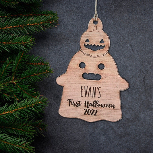 Halloween Ornament, Personalized gift, Name ornament, laser engraved wood ornament, handmade Halloween decoration, ghost & pumpkin