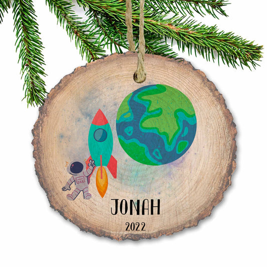 Personalized outer space ornament, rocket ship ornament, kids Christmas ornament, wooden ornament, personalized gift