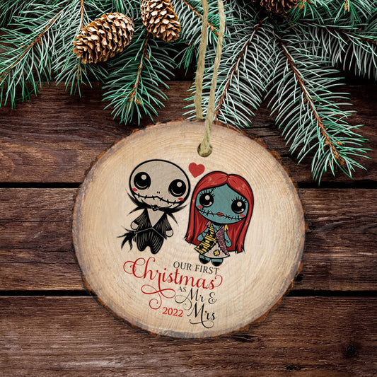 Nightmare before Christmas halloween ornament, 1st Christmas as Mr. Mrs., newlywed gift for couples, Jack and Sally