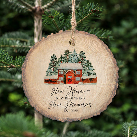 New home ornament, handmade housewarming gift, realtor closing gift, Natural wood slice 3"