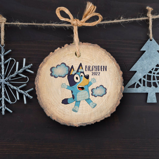 Personalized bluey healer dog ornament, Kids Christmas ornament, cartoon, Blue pup orament, wooden