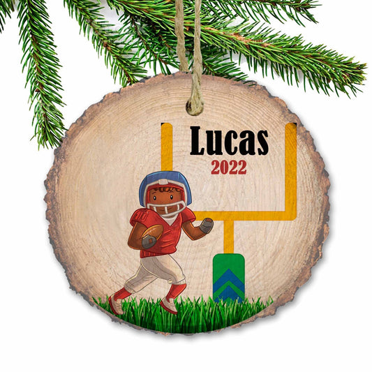 Kids football ornament, Ornaments for kids, Sports ornament, personalized gift, football player, girl or boy, wooden Christmas ornament