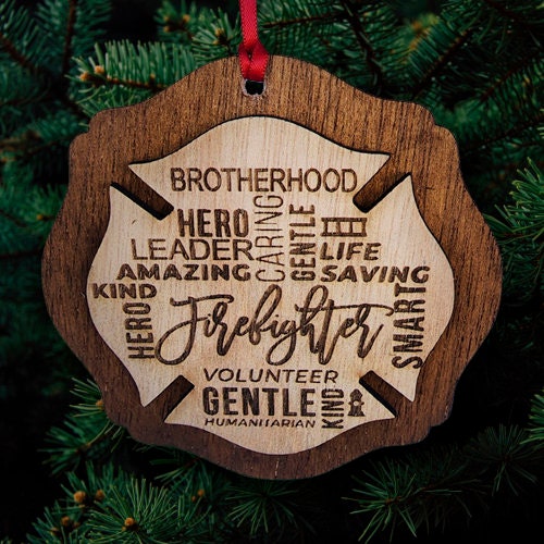 Firefighter ornament, Christmas gift, Wooden engraved Firefighter Christmas ornament