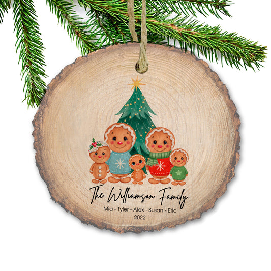 Gingerbread family ornament of 3 4 5 6, Custom family ornament, New baby Christmas ornament, Wooden