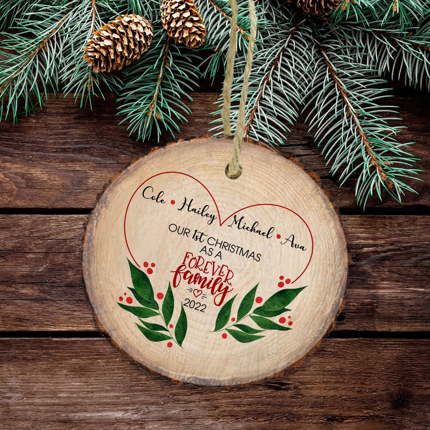 Custom Christmas ornament, Adoption ornament, Blended family Christmas gift, Wooden ornament