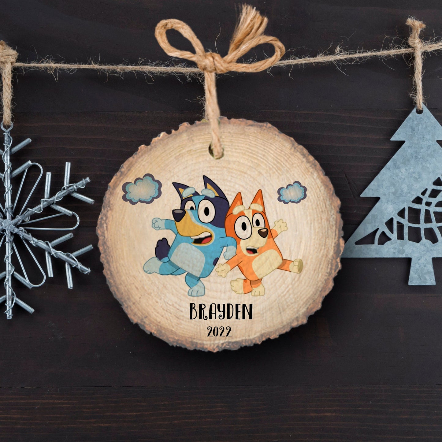 Personalized bluey healer dog ornament, Bingo Kids Christmas ornament, cartoon, Blue pup orament, wooden