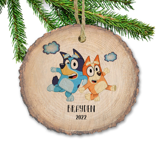 Personalized bluey healer dog ornament, Bingo Kids Christmas ornament, cartoon, Blue pup orament, wooden