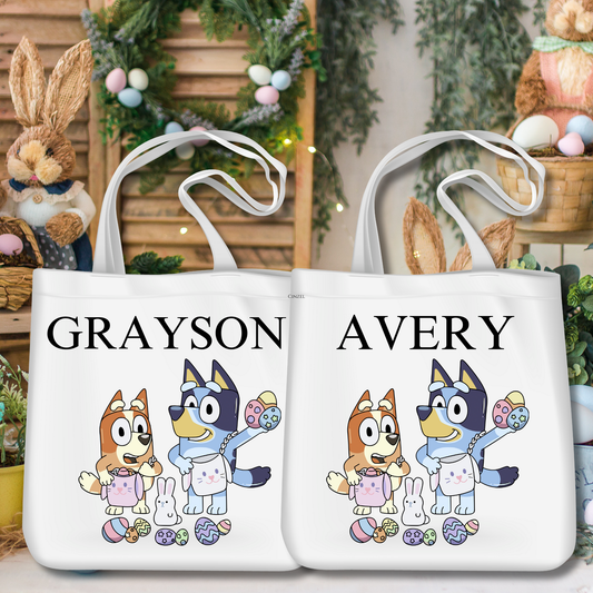 Bluey Easter Basket, personalized, for boys girls kids toddler baby 1 year old, my first easter basket, party decor favors goodie bags candy stuffers fillers