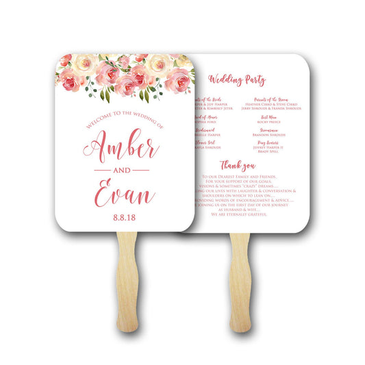 Floral Wedding program, Wedding program fan, wedding fan, fan wedding program, fully assembled