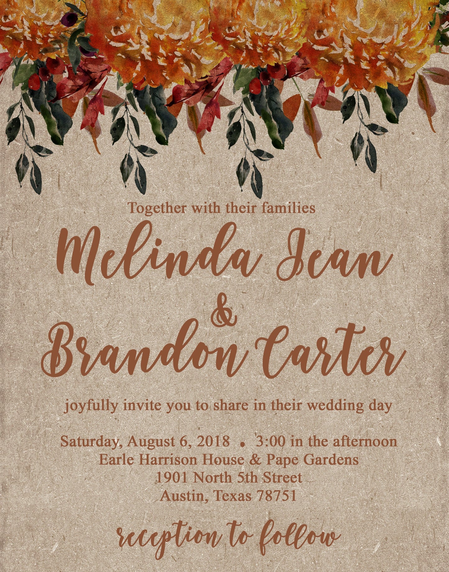 Rustic Fall Wedding Invitation, Wedding Invites, Kraft Wedding Invitations,  Boho Wedding Invitation, Autumn Wedding Suite